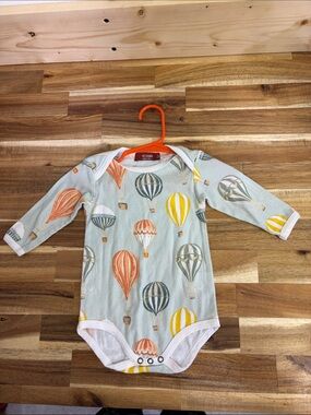 Milkbarn Hot Air Balloon Long Sleeve One-Piece - Light Blue, Orange, Yellow